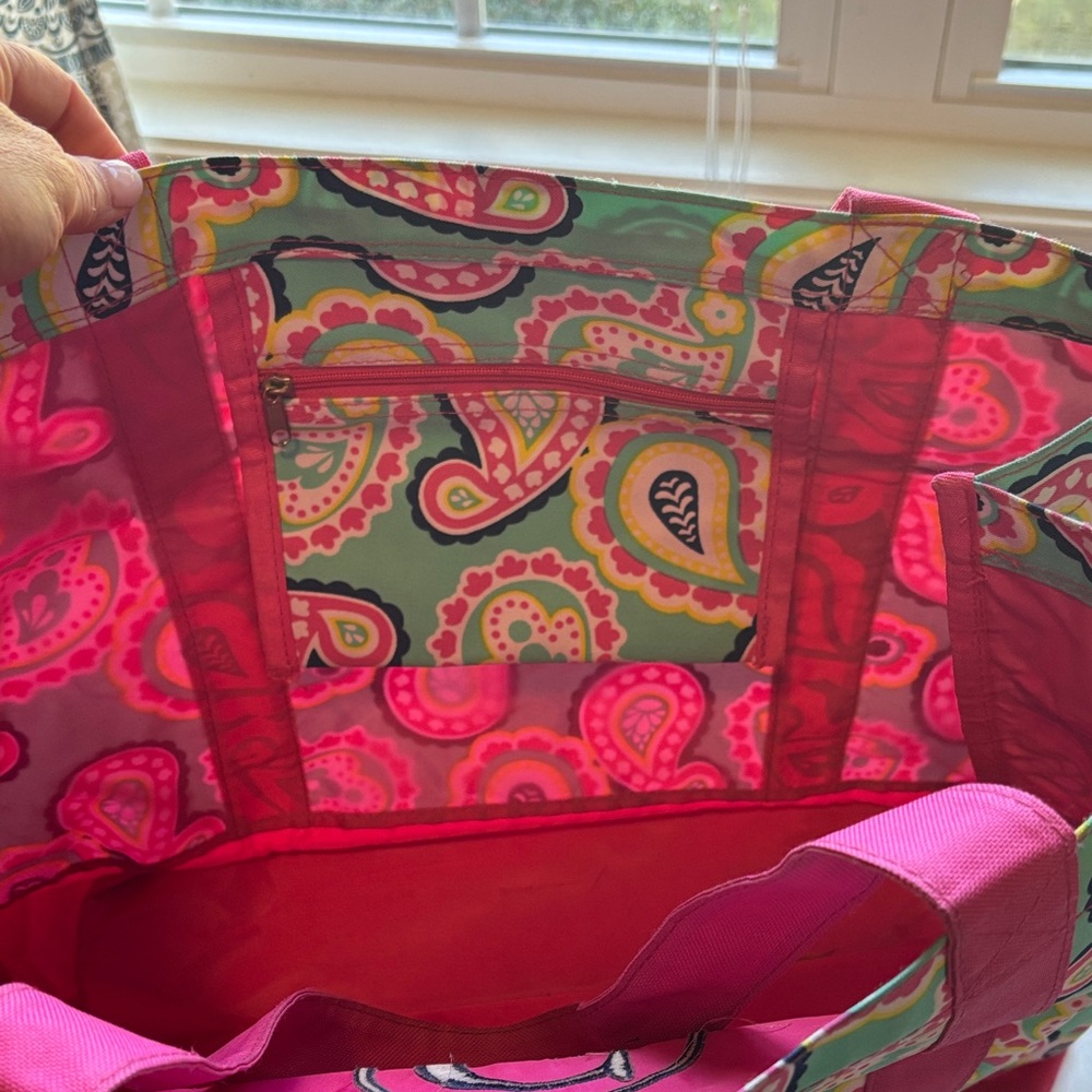 WB Pink and Blue Paisley Tote with a G monogram. - Picture 2 of 9